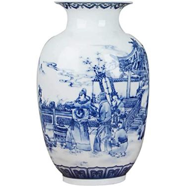 Imagem de LIFOND Vaso clássico chinês azul e branco vaso de cerâmica antigo mesa vaso de porcelana para hotel sala de jantar decoração vasos decoração de secretária (A)