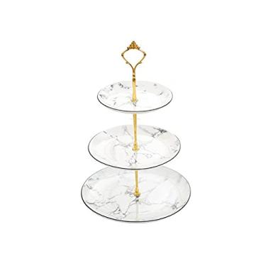 Imagem de Suporte de bolo de 3 camadas com cabo de coroa de metal, mesa de sobremesa de cerâmica removível para cupcake, bandeja de confeitaria para festa de casamento, suportes de sobremesa