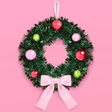 Imagem de xo, Fetti Mini guirlanda de Natal verde iridescente | 25,4 cm | Decoração de Natal pendurada, decoração de porta da frente para festas de fim de ano, pano de fundo de sessão de fotos de tinsel de