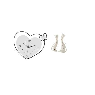 Imagem de Fenteer Relógio de Parede em Acrílico com Coração, Escultura de Casal de Gatos, Design Criativo, Movimento Silencioso, Arte Decorativa para Sala de Estudo, Ca