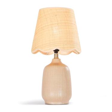 Imagem de Pia Ricco Luminária De Mesa Moderna Cerâmica 19" Para Sala Estar, Base Camelo Cinza, Mesa, Quarto, Cabeceira, Abajur Canto, Rosa, Vime