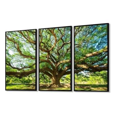 Imagem de Quadros Decorativos Arvore folhas moderno luxo sala quarto Com Moldura 40x80 (Moldura Preta, 40x80, Com Vidro)