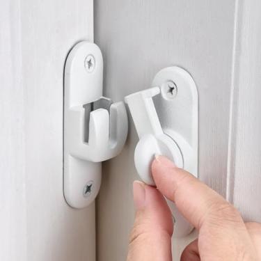 Imagem de INIRET 2 pacotes de travas de porta de celeiro branco fosco, trava de porta de 90/180 graus, trava de porta de ângulo reto de liga de zinco, ferragens de fechaduras de portão, trava de segurança de