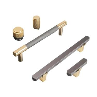 Imagem de CXYFQUUK Puxadores de armário de cozinha, maçanetas e puxadores de armário de vinho, ferragens de porta de móveis, 2 peças (5060 cinza dourado 256 mm)