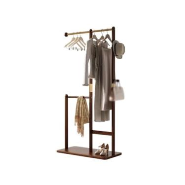 Imagem de Cabide de pé cabide para casacos e chapéus, cabide de madeira maciça para o chão, cabide de canto para quarto, cabide para roupa de interior para sala de estar, cabide organizado