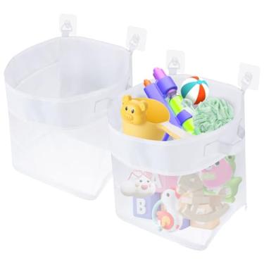 Imagem de 6 organizadores de brinquedos de banho, organizador de armazenamento de brinquedos para banheira, suporte de brinquedo de banheira com suspensão de canto, organizador de brinquedos de banho de malha