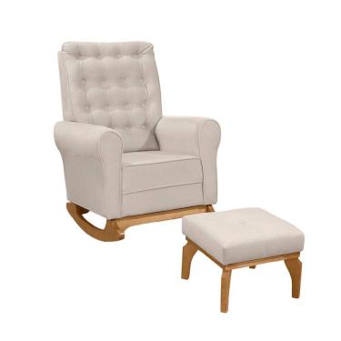 Imagem de Poltrona Para Amamentação Com Puff Paris Linho Ds Home Linho Bege