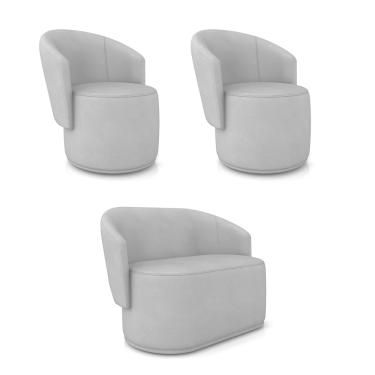 Imagem de Sofá Namoradeira e 2 Poltronas Orgânica para Sala Malu Sintético Cinza M11 - D'Rossi