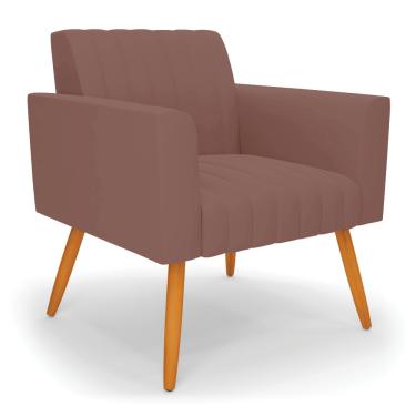 Imagem de Poltrona Viena Gomada Veludo Rosê Pés Palito Castanho - D'Rossi