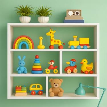 Imagem de prateleira decorativa mdf porta livre 90x90x15cm porta livros enfeites brinquedos quarto infantil sixteen decor
