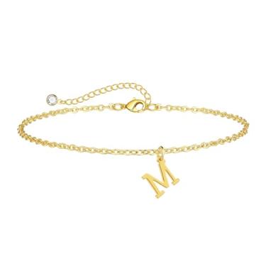 Imagem de Sargetou Tornozeleira feminina com inicial dourada, banhada a ouro 14 k, moderna, leve, impermeável, delicada, tornozeleira, verão, praia, joias, presente, 8, Latão, Sem Pedra Preciosa