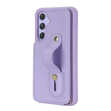 Imagem de Capa de celular transversal para Samsung Galaxy S25 Edge S24 Ultra S23 Plus S22, porta-cartões de couro, alça de pulso macia, roxa, para Galaxy A55