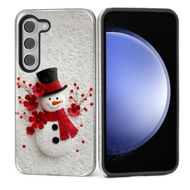 Imagem de MQJCYB Capa para Samsung Galaxy S23 Plus, híbrida, resistente, 2 em 1, resistente, à prova de choque, proteção brilhante, para Samsung Galaxy S23 Plus, boneco de neve de Natal, branco e vermelho