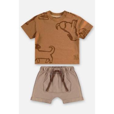 Imagem de Conjunto com Camiseta e Bermuda Bebê Up Baby, Marrom, G