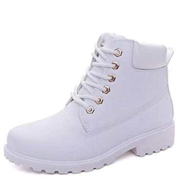Imagem de Bigfanshu Botas femininas de cano médio para senhoras sapatos rasos tamanho masculino botas de outono e inverno botas europeias e americanas modernas botas leves até o joelho, Branco, 35 BR