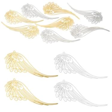 Imagem de Spritewelry Amuletos de filigrana de aço inoxidável com asas grandes, 8 peças para fazer joias, enfeites de metal gravados com asas de latão, pingentes para brincos, decoração faça você mesmo