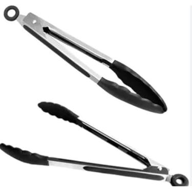 Imagem de Pegador Silicone Pinça Culinária Profissional 25CM Cabo Inox Salada Churrasco Air Fryer Fritura Antiaderente Multiuso PREMIUM