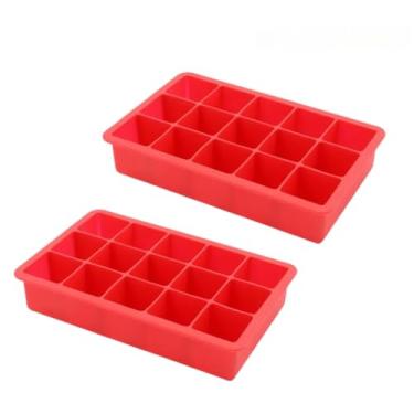 Imagem de Forma De Silicone 15 Cubos Forminha Bandeja Flexivel para Gelo Bebida Papinha Chocolate Doce(2 UNIDADES (FORMA VERMELHA))
