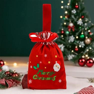 Imagem de Saco de cordão de veludo de Natal bonito padrão de Natal saco de presente de biscoito doce 2026 saco de armazenamento de embalagem de presente de festa de Natal (estilo 5, 23 * 17 cm)