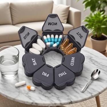 Imagem de Organizador de comprimidos semanais de 7 dias, estojo de comprimidos para medicamentos, suplementos e vitaminas, preto