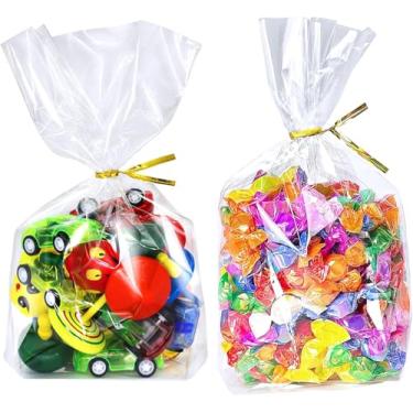 Imagem de 50 peças de sacos de reforço inferior, 15 x 23 cm sacos de guloseimas de celofane de plástico transparente com laços para lembrancinhas de festa, doces, biscoitos, pipocas, pequenos embrulhos de