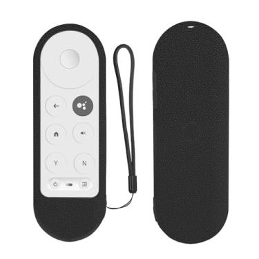 Imagem de Capa protetora para controle remoto Google Chromecast Voice TV 2020, capa de silicone antiderrapante à prova de choque, lavável com cordão (preto)