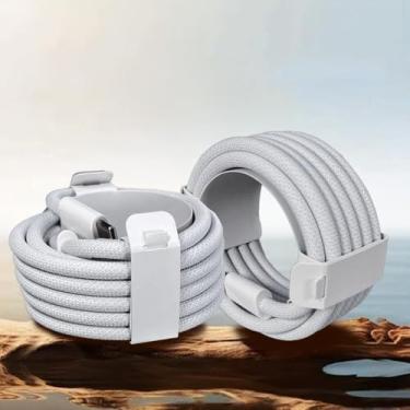 Imagem de Pacote com 2 cabos trançados de carregamento de 60 W 1,5 m (2 cabos USB C para USB C) Tipo C 60W Cabo de carregamento rápido para telefone - Branco