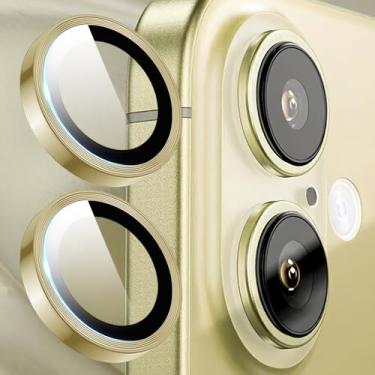 Imagem de Compatível com protetor de lente de câmera iPhone 16/16 Plus, protetor de tela de vidro temperado 9H, anel individual de metal, dourado