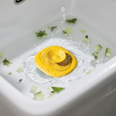 Imagem de Filtros de drenagem para pia de banheiro e banheira, capa de ralo de banheira dobrável de silicone e protetor de cabelo (amarelo)