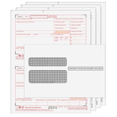 Imagem de 2021 W-2 pré-impressos com 4 partes e envelopes (autoselagem) e formulários de transmissão W-3 | Qtde. para 10 empregados | Aprovado pelo IRS | Compatível com QuickBooks e outros softwares de contabilidade