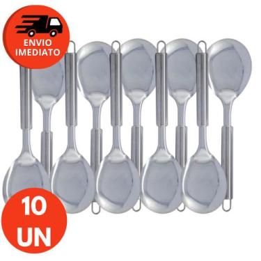 Imagem de Kit Colher De Servir Arroz Pequena 26cm Inox Colherão Cabo Tubular Res