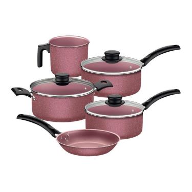 Imagem de Jogo De Panelas Turim Aluminio Revestimento Antiaderente 5 Peças Rosa - Tramontina 20298461