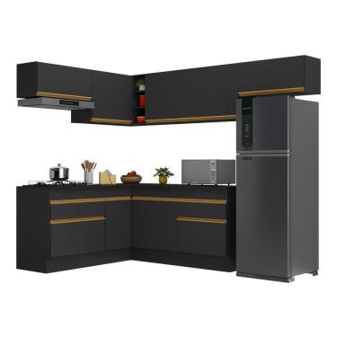 Imagem de Armário De Cozinha Completa De Canto Com Rodapé Veneza Multimóveis V2104 Preto/dourado Preto/dourado