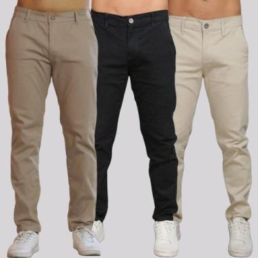 Imagem de Kit 3 Calça Sarja Masculina Calca Masculino C/lycra Elastano - NoBrand