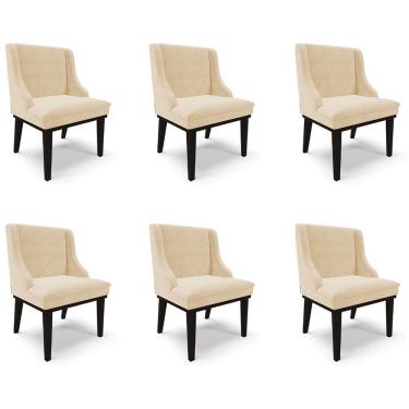 Imagem de Kit 6 Cadeiras Decorativas Sala De Jantar Base Fixa De Madeira Firenze Suede Bege/preto G19 - Gran Belo