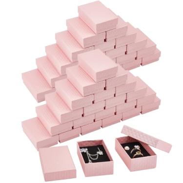 Imagem de BENECREAT 48 pacotes de caixas de joias de papelão com padrão de diamante rosa, 8,3 x 5,3 x 2,1 x 2,1 polegadas, brincos retangulares, caixas de presente com esponja de veludo para anel, casamentos