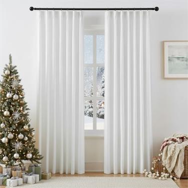 Imagem de Cortinas brancas de linho plissadas para sala de estar, cortinas de janela texturizadas de linho com filtro de luz 249 cm de comprimento para portas de vidro deslizantes de escritório, cortinas