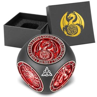 Imagem de DND Fingertip Spinner Dice, Metal Dice Set with 3D Pattern, Polyhedral Rotating Game Dice, for DND Gifts with Dragon Logo Gift Box, Role Playing Board Game Accessories, Black & Red