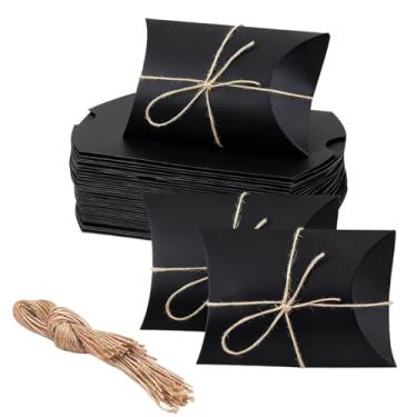 Imagem de ZAJINJABD 40 caixas de presente de travesseiro com janelas, mini caixa de embalagem de papel kraft, caixa de lembrancinha criativa dobrável para padaria, doces, chocolate, joias, exibição de