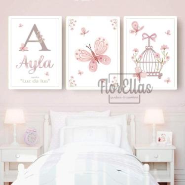 Imagem de 3 Quadros Decorativos Infantil Personalizado Menina  Vários Temas  Qua