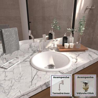 Imagem de Cuba Sobrepor Lume Com Torneira Inox Curva E Válvula Branco