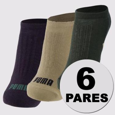 Imagem de Kit Meia Puma Sapatilha Invisível 6 Pares Bege Verde e Grafite, 39-43
