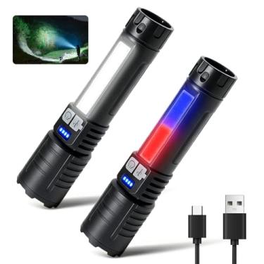 Imagem de [Atualizado] Lanterna recarregável de alto lúmens, mini lanterna tática de 5 modos, mini lanterna portátil com zoom à prova d'água, luz de flash brilhante para casa/emergência/exterior/presente/aviso