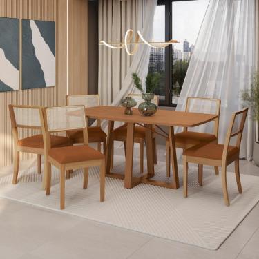Imagem de Conjunto Sala De Jantar Madeira Maciça 6 Cadeiras Kappesberg Bouclé Terracota