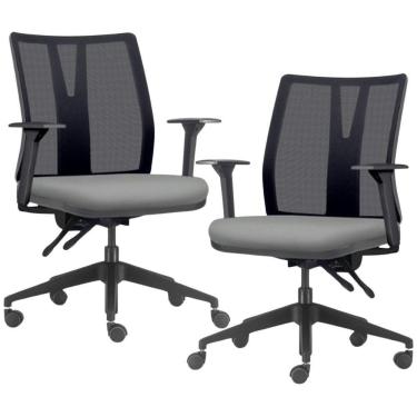 Imagem de Kit 2 Cadeiras De Escritório Giratória Diretor Flow F02 Base Preta Sintético Cinza - Lyam Decor