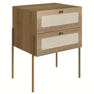 Imagem de Mesa De Cabeceira Com 2 Gavetas Pé Metal Arlo A10 Hanover/dourado - Mpozenato