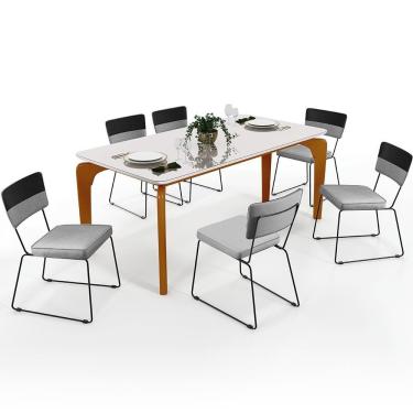 Imagem de Mesa De Jantar Capri 160 Off White 6 Cadeiras Preto Cinza