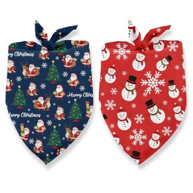Imagem de Merry Christmas Bandanas para cães, pacote com 2, bandana de Natal, Papai Noel, árvore de Natal, boneco de neve, cachecol para meninos e meninas, bandanas de férias para cães pequenos e médios
