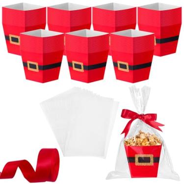 Imagem de Pajean 24 conjuntos de caixas de pipoca de Natal com sacos de presente e fita, caixas de papelão para casa de Natal, cesta de biscoitos para lembrancinhas de festa de Natal