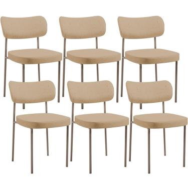 Imagem de Kit 06 Cadeiras Estofadas Para Sala De Jantar Melina Base Arena L02 Linho Bege Escuro - Lyam Decor